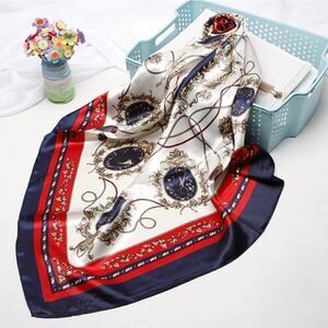 Scarf Headwraps for Women Silky Scarf Navy Satin Print 35 x 35